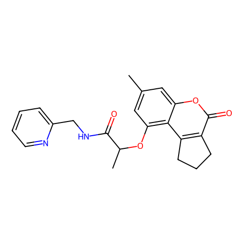2-((7-methyl-4-oxo-1,2,3,4-tetrahydrocyclopenta[c]chromen-9-yl)oxy)-N-(pyridin-2-ylmethyl)propanamide structure