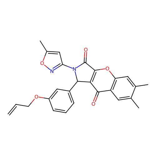 1-(3-(allyloxy)phenyl)-6,7-dimethyl-2-(5-methylisoxazol-3-yl)-1,2-dihydrochromeno[2,3-c]pyrrole-3,9-dione structure