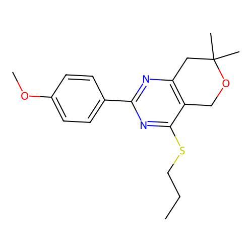 2-(4-methoxyphenyl)-7,7-dimethyl-4-propylsulfanyl-5,8-dihydropyrano[4,3-d]pyrimidine structure