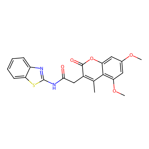 N-(1,3-benzothiazol-2-yl)-2-(5,7-dimethoxy-4-methyl-2-oxo-2H-chromen-3-yl)acetamide structure