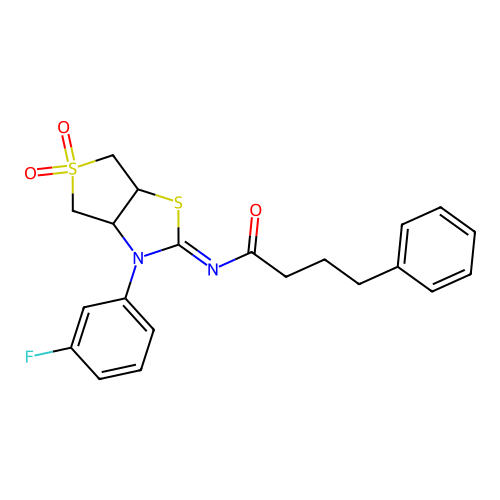 (Z)-N-(3-(3-fluorophenyl)-5,5-dioxidotetrahydrothieno[3,4-d]thiazol-2(3H)-ylidene)-4-phenylbutanamide structure