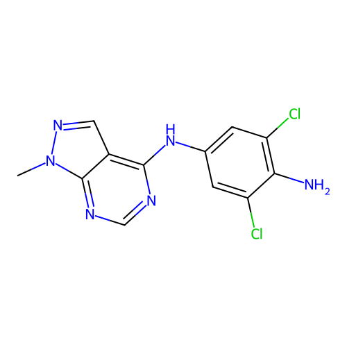 2,6-dichloro-N~4~-(1-methyl-1H-pyrazolo[3,4-d]pyrimidin-4-yl)benzene-1,4-diamine structure