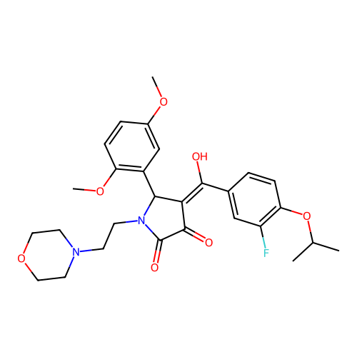 (4E)-5-(2,5-dimethoxyphenyl)-4-[(3-fluoro-4-propan-2-yloxyphenyl)-hydroxymethylidene]-1-(2-morpholin-4-ylethyl)pyrrolidine-2,3-dione structure