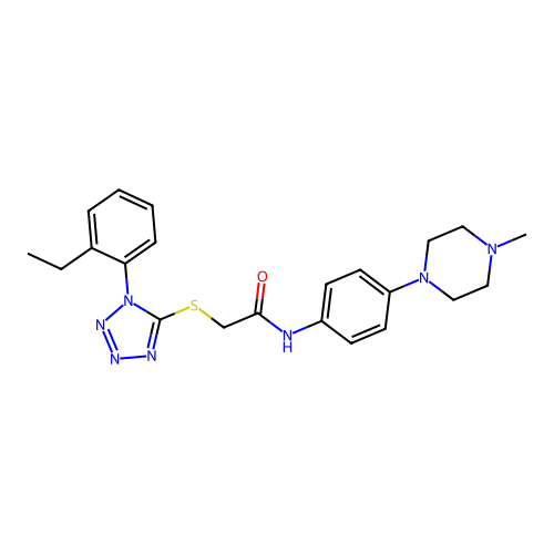 2-[1-(2-ethylphenyl)tetrazol-5-yl]sulfanyl-N-[4-(4-methylpiperazin-1-yl)phenyl]acetamide structure