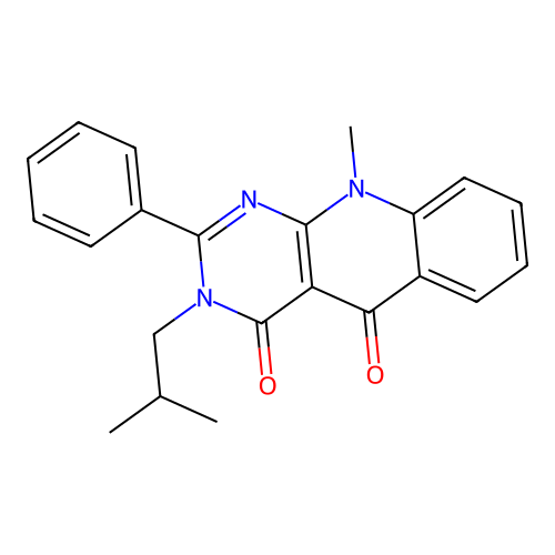 10-methyl-3-(2-methylpropyl)-2-phenylpyrimido[4,5-b]quinoline-4,5(3H,10H)-dione structure