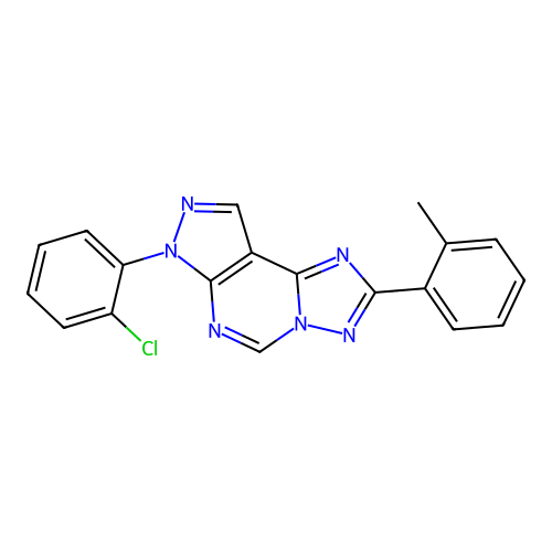 7-(2-chlorophenyl)-2-(o-tolyl)-7H-pyrazolo[4,3-e][1,2,4]triazolo[1,5-c]pyrimidine structure