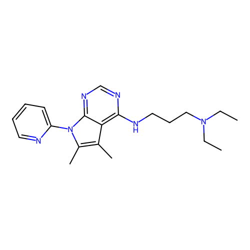 N'-[5,6-dimethyl-7-(pyridin-2-yl)-7H-pyrrolo[2,3-d]pyrimidin-4-yl]-N,N-diethylpropane-1,3-diamine structure