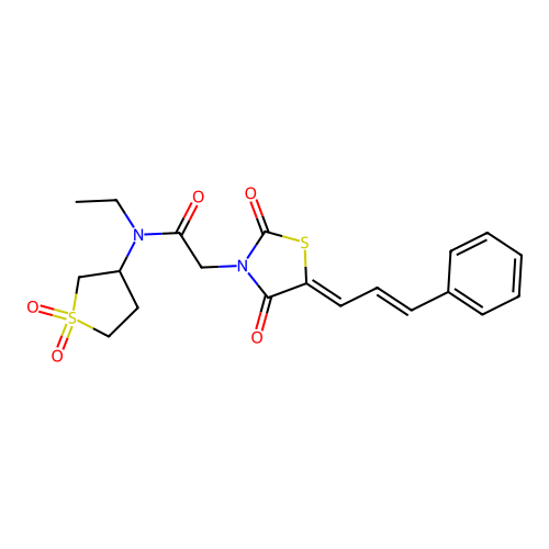 2-[(5Z)-2,4-dioxo-5-[(E)-3-phenylprop-2-enylidene]-1,3-thiazolidin-3-yl]-N-(1,1-dioxothiolan-3-yl)-N-ethylacetamide structure