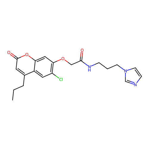 2-[(6-chloro-2-oxo-4-propyl-2H-chromen-7-yl)oxy]-N-[3-(1H-imidazol-1-yl)propyl]acetamide structure