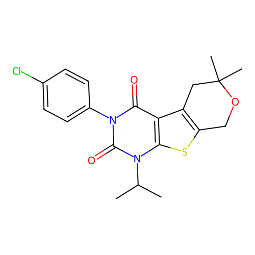 3-(4-chlorophenyl)-1-isopropyl-6,6-dimethyl-5,6-dihydro-1H-pyrano[4',3':4,5]thieno[2,3-d]pyrimidine-2,4(3H,8H)-dione structure