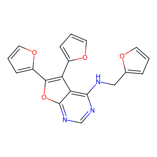 5,6-di(furan-2-yl)-N-(furan-2-ylmethyl)furo[2,3-d]pyrimidin-4-amine structure