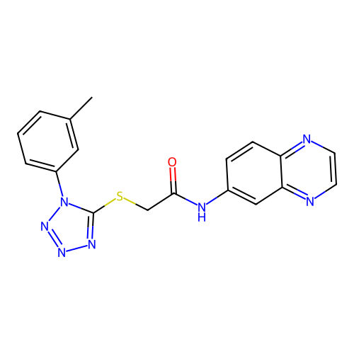 2-[1-(3-methylphenyl)tetrazol-5-yl]sulfanyl-N-quinoxalin-6-ylacetamide structure