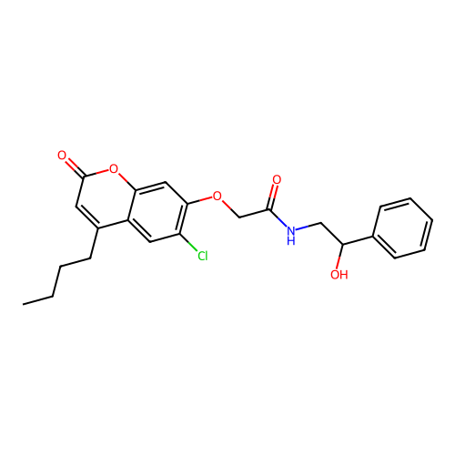 2-((4-butyl-6-chloro-2-oxo-2H-chromen-7-yl)oxy)-N-(2-hydroxy-2-phenylethyl)acetamide structure