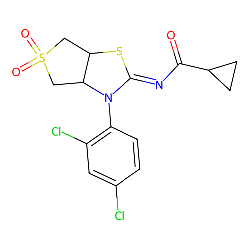 N-[(2Z)-3-(2,4-dichlorophenyl)-5,5-dioxidotetrahydrothieno[3,4-d][1,3]thiazol-2(3H)-ylidene]cyclopropanecarboxamide structure