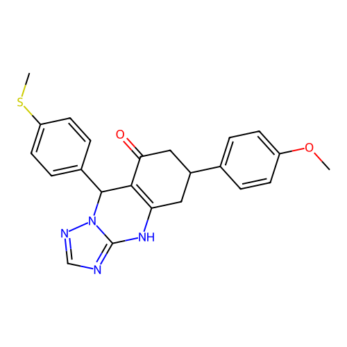 6-(4-methoxyphenyl)-9-(4-(methylthio)phenyl)-5,6,7,9-tetrahydro-[1,2,4]triazolo[5,1-b]quinazolin-8(4H)-one structure