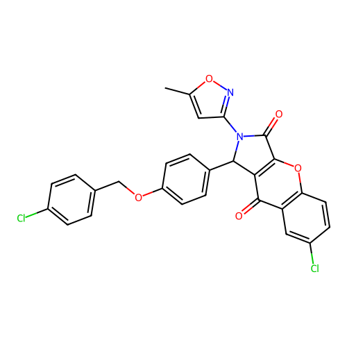 7-chloro-1-(4-((4-chlorobenzyl)oxy)phenyl)-2-(5-methylisoxazol-3-yl)-1,2-dihydrochromeno[2,3-c]pyrrole-3,9-dione structure