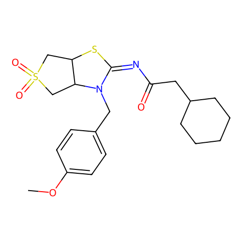 (Z)-2-cyclohexyl-N-(3-(4-methoxybenzyl)-5,5-dioxidotetrahydrothieno[3,4-d]thiazol-2(3H)-ylidene)acetamide structure