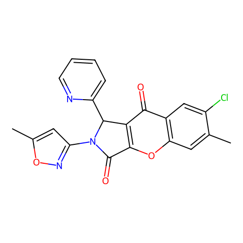 7-chloro-6-methyl-2-(5-methyl-1,2-oxazol-3-yl)-1-(pyridin-2-yl)-1,2-dihydrochromeno[2,3-c]pyrrole-3,9-dione structure