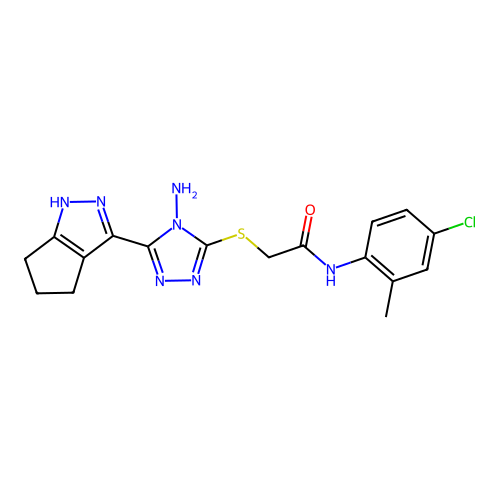 2-((4-amino-5-(1,4,5,6-tetrahydrocyclopenta[c]pyrazol-3-yl)-4H-1,2,4-triazol-3-yl)thio)-N-(4-chloro-2-methylphenyl)acetamide structure
