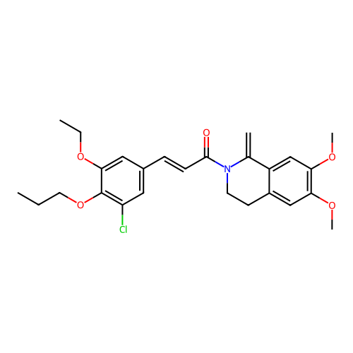 (2E)-3-(3-chloro-5-ethoxy-4-propoxyphenyl)-1-(6,7-dimethoxy-1-methylidene-3,4-dihydroisoquinolin-2(1H)-yl)prop-2-en-1-one structure