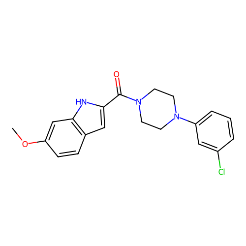 (4-(3-chlorophenyl)piperazin-1-yl)(6-methoxy-1H-indol-2-yl)methanone structure
