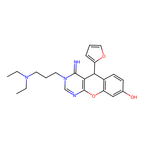 3-[3-(diethylamino)propyl]-5-(furan-2-yl)-4-imino-3,5-dihydro-4H-chromeno[2,3-d]pyrimidin-8-ol structure