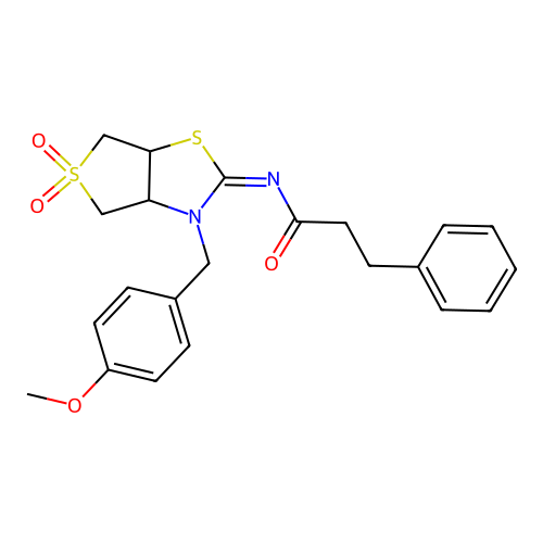 N-[(2E)-3-(4-methoxybenzyl)-5,5-dioxidotetrahydrothieno[3,4-d][1,3]thiazol-2(3H)-ylidene]-3-phenylpropanamide structure