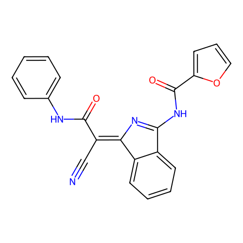 (Z)-N-(1-(1-cyano-2-oxo-2-(phenylamino)ethylidene)-1H-isoindol-3-yl)furan-2-carboxamide structure