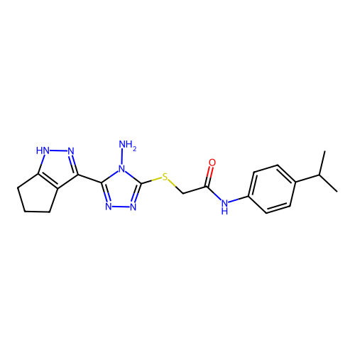2-((4-amino-5-(1,4,5,6-tetrahydrocyclopenta[c]pyrazol-3-yl)-4H-1,2,4-triazol-3-yl)thio)-N-(4-isopropylphenyl)acetamide structure
