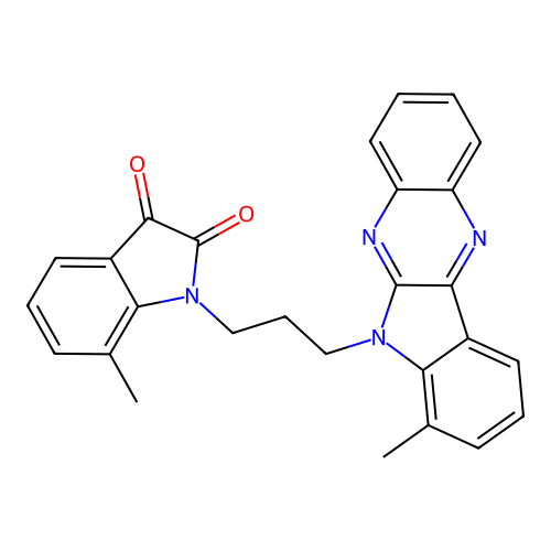7-methyl-1-(3-(7-methyl-6H-indolo[2,3-b]quinoxalin-6-yl)propyl)indoline-2,3-dione structure