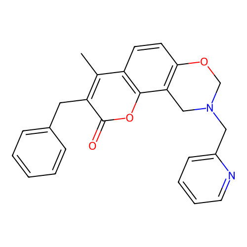 3-benzyl-4-methyl-9-(pyridin-2-ylmethyl)-8,10-dihydropyrano[2,3-f][1,3]benzoxazin-2-one structure