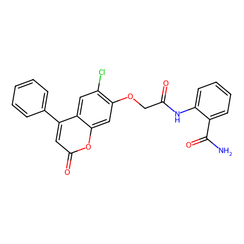2-({[(6-chloro-2-oxo-4-phenyl-2H-chromen-7-yl)oxy]acetyl}amino)benzamide structure