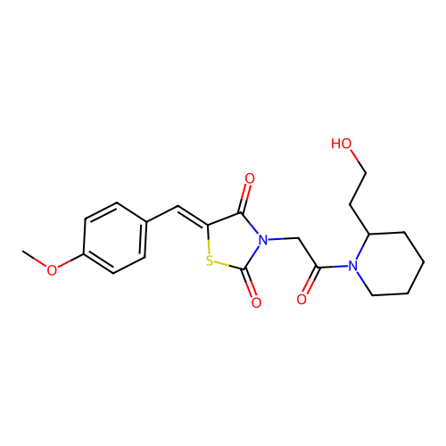 (Z)-3-(2-(2-(2-hydroxyethyl)piperidin-1-yl)-2-oxoethyl)-5-(4-methoxybenzylidene)thiazolidine-2,4-dione structure