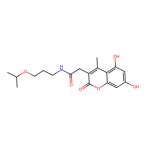 2-(5,7-dihydroxy-4-methyl-2-oxo-2H-chromen-3-yl)-N-(3-isopropoxypropyl)acetamide structure