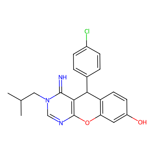 5-(4-chlorophenyl)-4-imino-3-(2-methylpropyl)-5H-chromeno[2,3-d]pyrimidin-8-ol structure