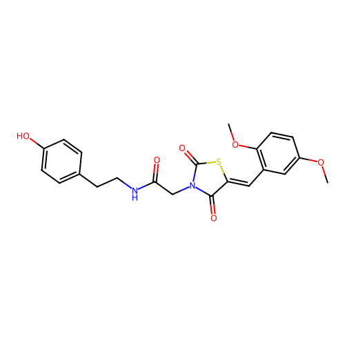 2-[(5Z)-5-(2,5-dimethoxybenzylidene)-2,4-dioxo-1,3-thiazolidin-3-yl]-N-[2-(4-hydroxyphenyl)ethyl]acetamide structure