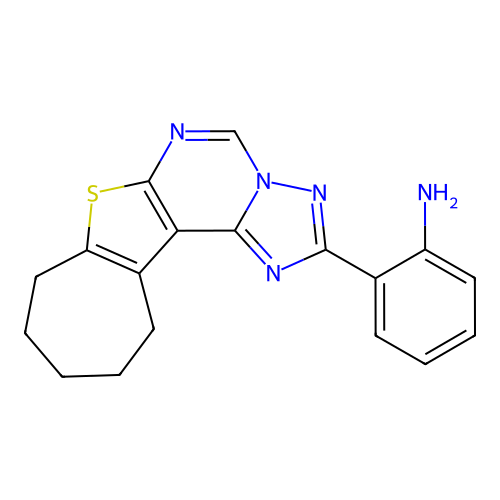 2-(9,10,11,12-tetrahydro-8H-cyclohepta[4,5]thieno[3,2-e][1,2,4]triazolo[1,5-c]pyrimidin-2-yl)aniline structure