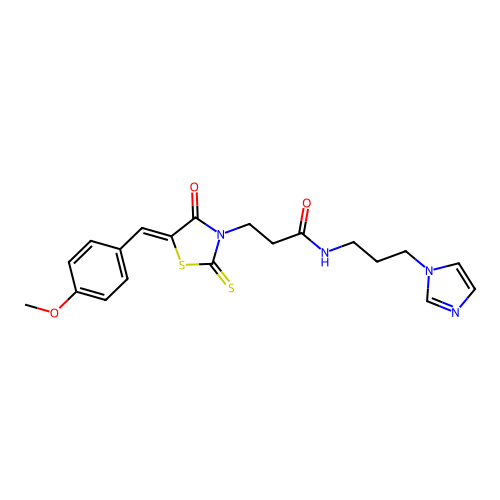 (Z)-N-(3-(1H-imidazol-1-yl)propyl)-3-(5-(4-methoxybenzylidene)-4-oxo-2-thioxothiazolidin-3-yl)propanamide structure