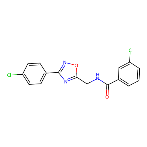 3-chloro-N-[[3-(4-chlorophenyl)-1,2,4-oxadiazol-5-yl]methyl]benzamide structure