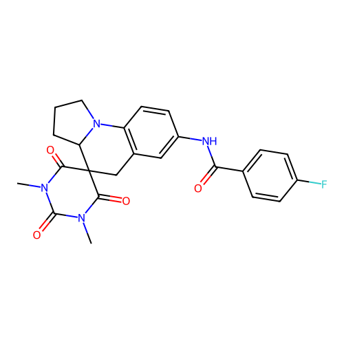 N-(1,3-dimethyl-2,4,6-trioxo-1,1',2',3,3',3a',4,6-octahydro-2H,5'H-spiro[pyrimidine-5,4'-pyrrolo[1,2-a]quinolin]-7'-yl)-4-fluorobenzamide structure