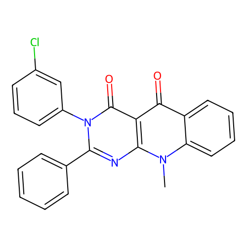 3-(3-chlorophenyl)-10-methyl-2-phenylpyrimido[4,5-b]quinoline-4,5(3H,10H)-dione structure