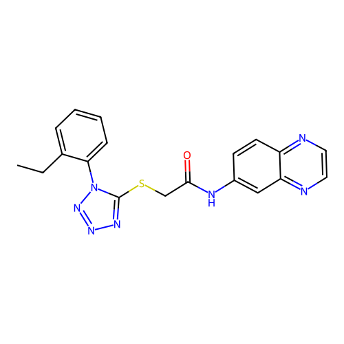 2-[1-(2-ethylphenyl)tetrazol-5-yl]sulfanyl-N-quinoxalin-6-ylacetamide structure
