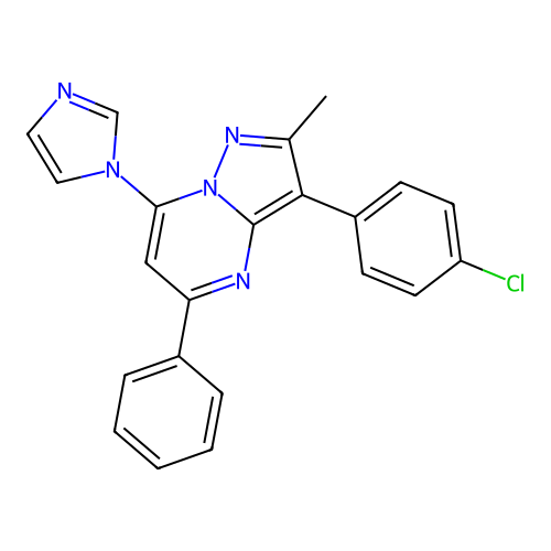 3-(4-chlorophenyl)-7-(1H-imidazol-1-yl)-2-methyl-5-phenylpyrazolo[1,5-a]pyrimidine structure