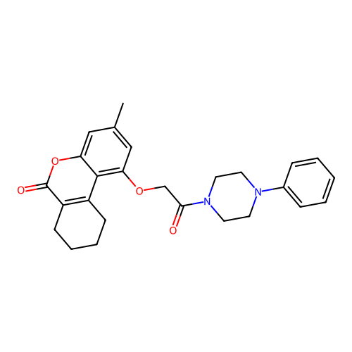 3-methyl-1-(2-oxo-2-(4-phenylpiperazin-1-yl)ethoxy)-7,8,9,10-tetrahydro-6H-benzo[c]chromen-6-one structure