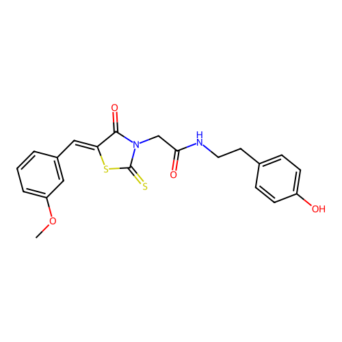 N-[2-(4-hydroxyphenyl)ethyl]-2-[(5Z)-5-(3-methoxybenzylidene)-4-oxo-2-thioxo-1,3-thiazolidin-3-yl]acetamide structure