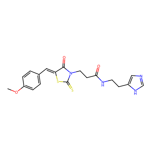 (Z)-N-(2-(1H-imidazol-4-yl)ethyl)-3-(5-(4-methoxybenzylidene)-4-oxo-2-thioxothiazolidin-3-yl)propanamide structure