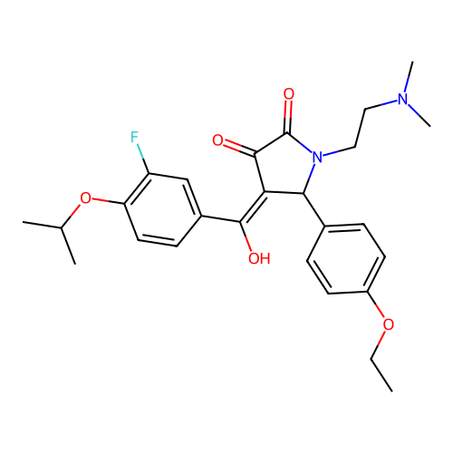 (4E)-1-(2-dimethylaminoethyl)-5-(4-ethoxyphenyl)-4-[(3-fluoro-4-propan-2-yloxyphenyl)-hydroxymethylidene]pyrrolidine-2,3-dione structure
