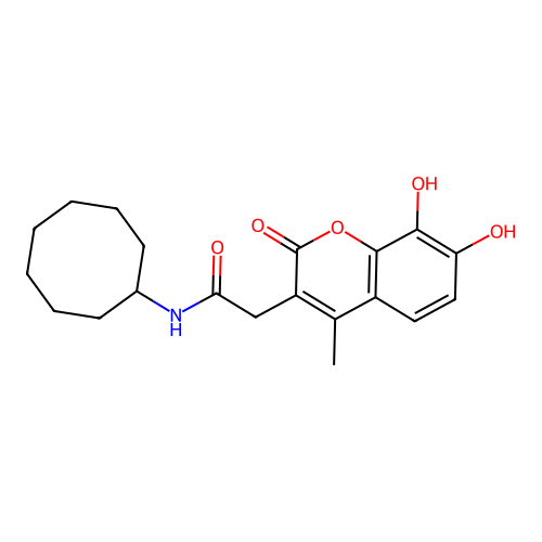 N-cyclooctyl-2-(7,8-dihydroxy-4-methyl-2-oxo-2H-chromen-3-yl)acetamide structure