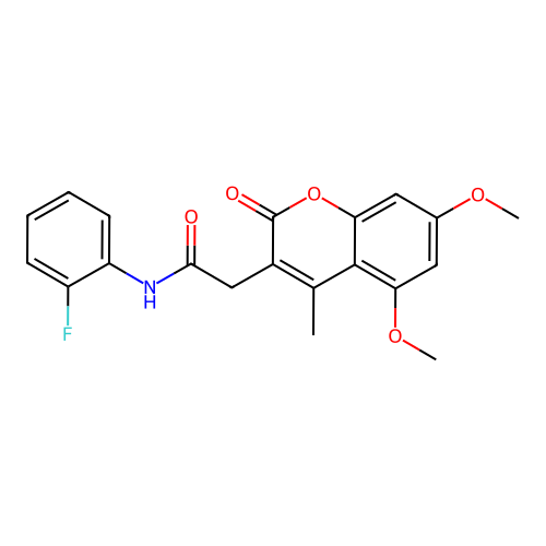 2-(5,7-dimethoxy-4-methyl-2-oxo-2H-chromen-3-yl)-N-(2-fluorophenyl)acetamide structure