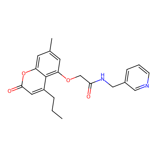 2-((7-methyl-2-oxo-4-propyl-2H-chromen-5-yl)oxy)-N-(pyridin-3-ylmethyl)acetamide structure